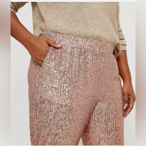 NWT LOFT Shimmering Sequin Rose Joggers - Picture 3 of 5